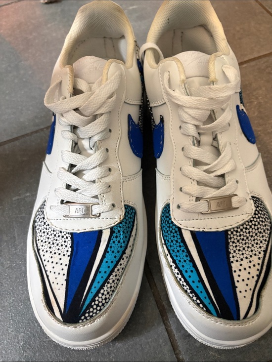 Nike Air Force Other - Nike Air White and Blue Men’s Low-Top Graphic Sneakers.